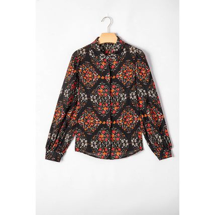Black Strawberry Aesthetic Floral Puff Sleeve Shirt