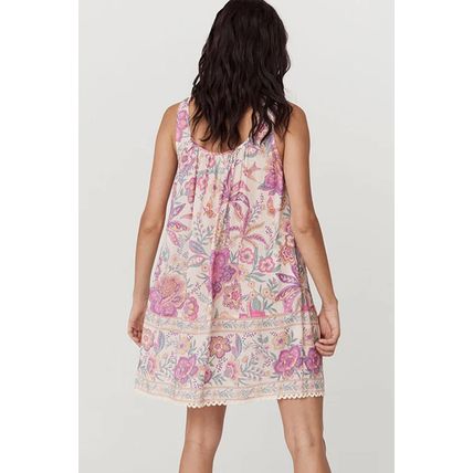 Multicolour Floral Print Fringed Tie U Neck Sleeveless Mini Dress