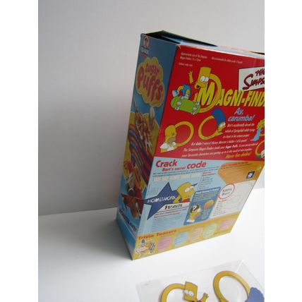 Quaker - Sugar Puffs 2001 The Simpsons Cereal Box & Uncut Sheet of Magni-Finders