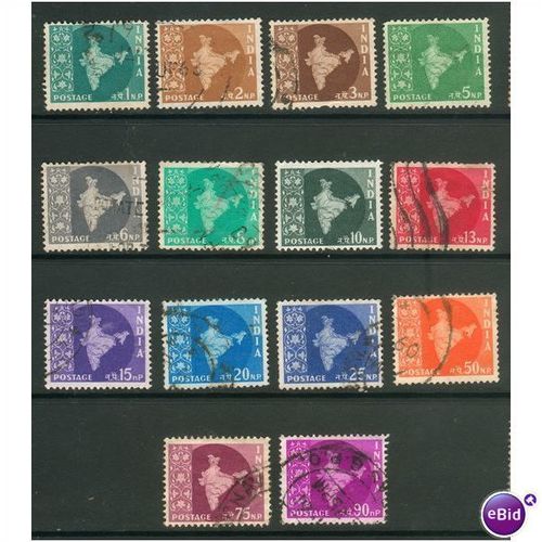 India stamps 1957-58 - Map Of India Set - used 1