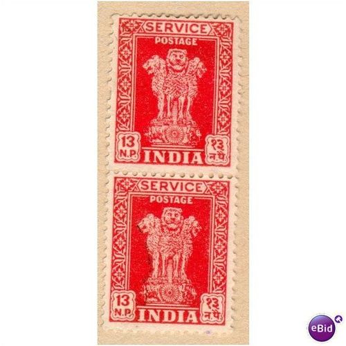 India 1957 - SG O170 - Asoka Pillar 13np red x 2 - unused hinged