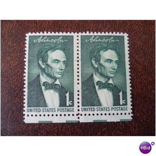 USA 1958 Birth Anniversary of Abraham Lincoln pair mint 1c stamps SG1112 Healy