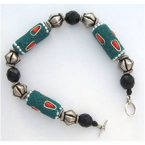 Bracelet unisex India lacquer metal beads 8-5/8 inch fashion jewelry bangle cuff