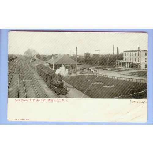 New York Westfield Lake Shore RR Station View Small Steam Engine Passenger~233