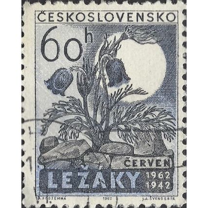 CZECHOSLOVAKIA, FLOWER, Ruins of Lezaky, blue black 1962, 42mm