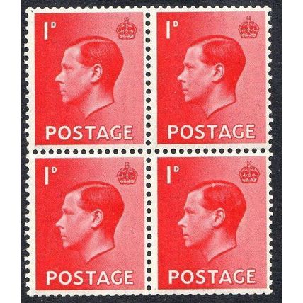 GB 1936 Edward VIII 1d block of 4 Mint SG458