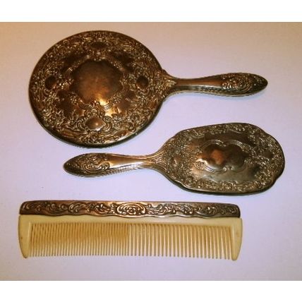3 Piece Lot of Antique Mirror Frames and French Ivory Comb