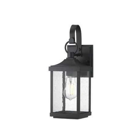 Progress Park Court 15" 1-Lt Textured Black Wall Lantern w/ Clear Seeded Glass