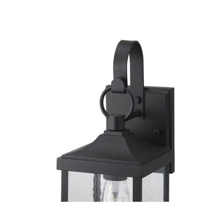 Progress Park Court 15" 1-Lt Textured Black Wall Lantern w/ Clear Seeded Glass
