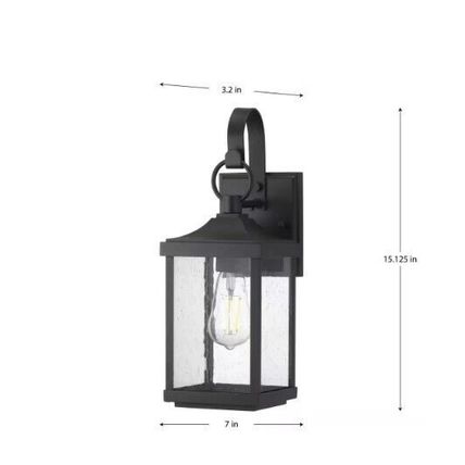 Progress Park Court 15" 1-Lt Textured Black Wall Lantern w/ Clear Seeded Glass
