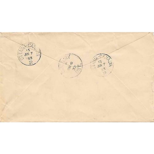 Canada REGISTERED Medalian Combo 1933 Ottawa ONT to Sudbury