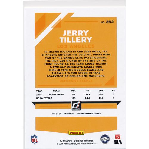 2019 Donruss Football Base 262 Jerry Tillery RC Los Angeles Chargers