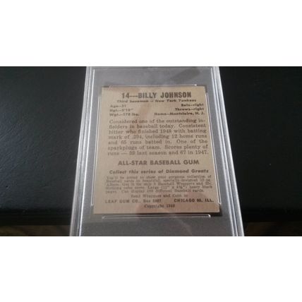 1948-49 Leaf Card # 014 Billy Johnson PSA Excellent (5) New York Yankees