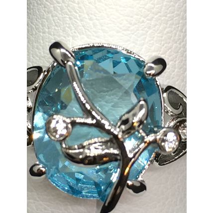 Ring Aqua Blue Crystal 925 Sterling Silver #37 USA Seller