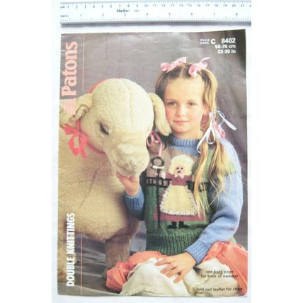 1986 Patons 8402 girl's Little Bo Peep sweater, DK