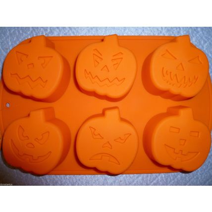 "2 HALLOWEEN JACK-O-LANTERN PUMPKIN SILICONE BAKING MOLDS MUFFIN PANS CUPCAKE"