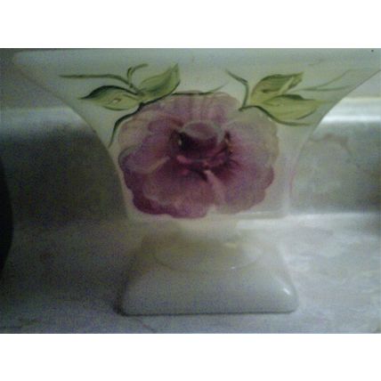 E. O. Brody milk glass pedestal floral hand painted design compote