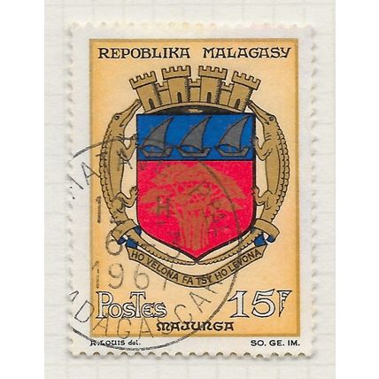 MADAGASCAR 1963 ARMS HERALDRY CREST USED MAJUNGA