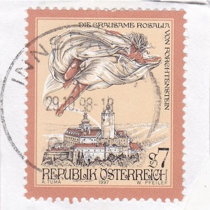 Austria POSTMARK INNSBRUCK 1998 Cruel Rosalia of Forchenstein 7s on piece VGC