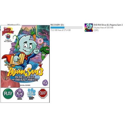 PAJAMA SAM 3 YOU ARE WHAT YOU EAT FROM YOUR HEAD TO YOUR FEET KIDS PC GAME