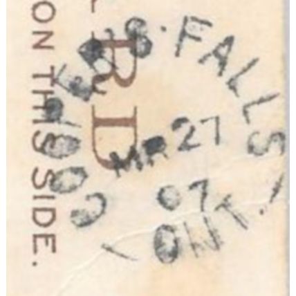 Coopers Falls + Washago, Ontario split ring cancel, 1907,
