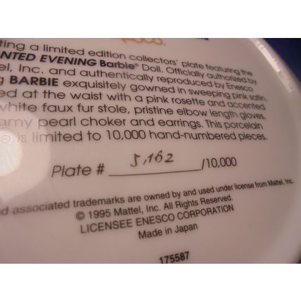 Limited Edition "ENCHANTED EVENING BARBIE" Collector Plate!! $18.00 Shipped!!