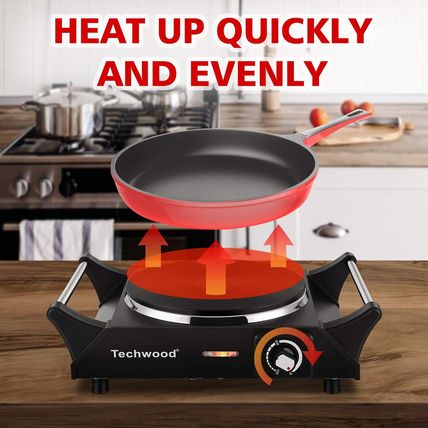 Techwood Hot Plate Portable Electric Stove 1500W Countertop Single Burner with A
