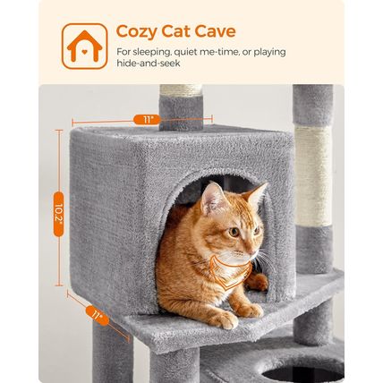 Feandrea Cat Tree, 61-Inch Cat Tower for Indoor Cats, Plush Multi-Level Cat Cond