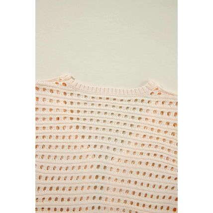 Apricot Solid Color Open Knit Textured Cardigan