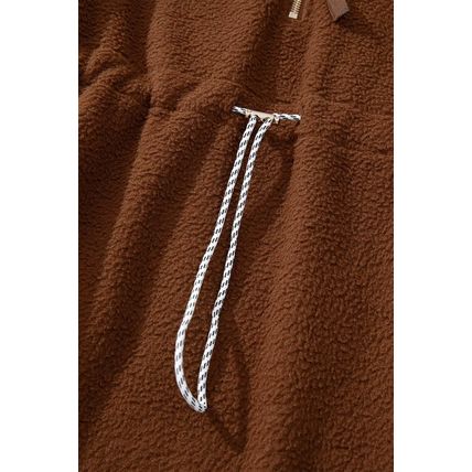 Brown Half Zip Fleece Pullover Sweatshirt