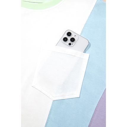 White Color Block Patchwork Half Sleeve Oversized T Shirt