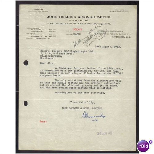 JOHN BOLDING & SONS LTD,DAVIES ST,LONDON,W1, 19AUG1952