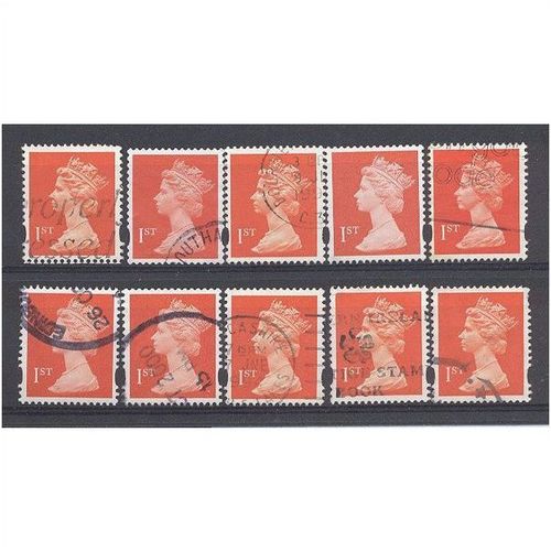 BULK STOCK.(1st) Bright Orange-Red x 10.Type Unchecked.Fine Used.nb12i2
