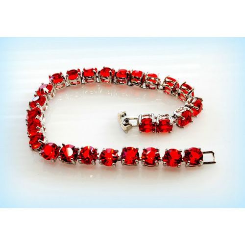 Fine Ruby Red Topaz Crystal White Gold Plated Bracelet Chain Jewellery 2260