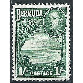 Bermuda 1952 SG115a 1/- Bluish-Green Mounted Mint ... .