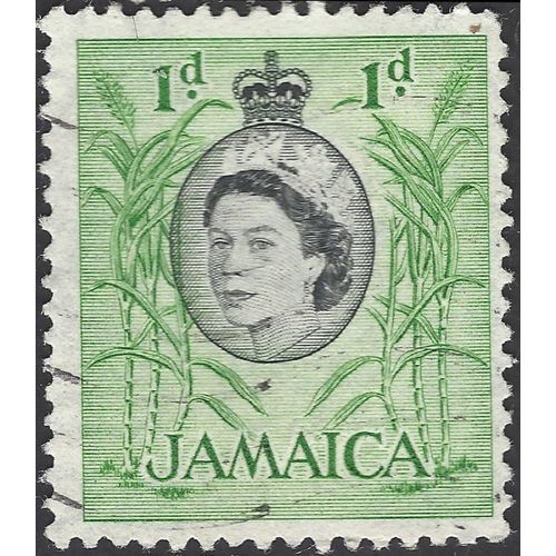 JAMAICA, Queen Elizabeth II, Sugarcane, green 1956, 1d