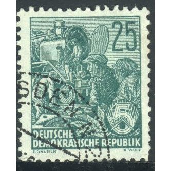 Germany 1953 - SG E315A - 25pf green - Locomotive Construction Workers - used
