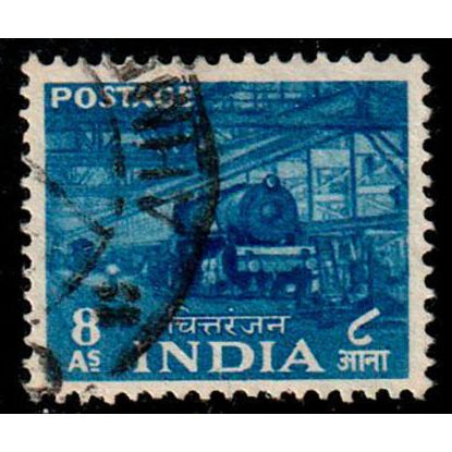 India 1955 Five Year Plan Train 8A Used Stamp.