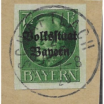 GER (BAVARIA) 1919 7.5pf KING LUDWIG III' (OVPT)(IMPERFED) FINE USED(EBID65-438)