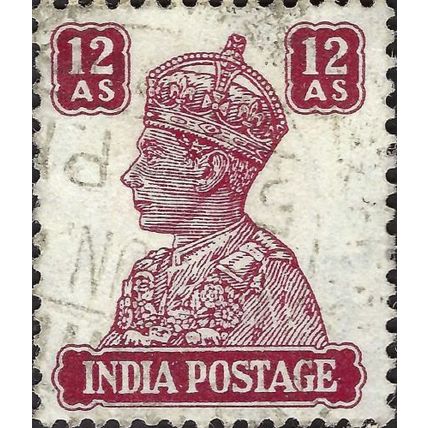 INDIA, King George VI, Imperial Crown of India, lake red 1941, 12anna, #2