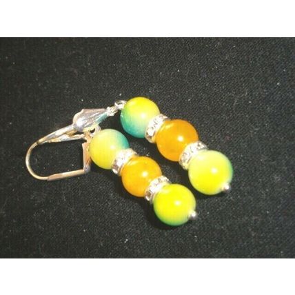 Delightful blended turquoise & yellow glass leverback swing earrings Ukraine