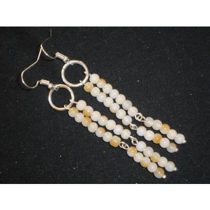 Delicate coffee and cream colour two strand glass long dangle earrings