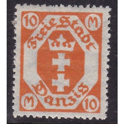 Danzig 1923 Arms 10m Wmk Sideways SG 108a Mint Hung VGC