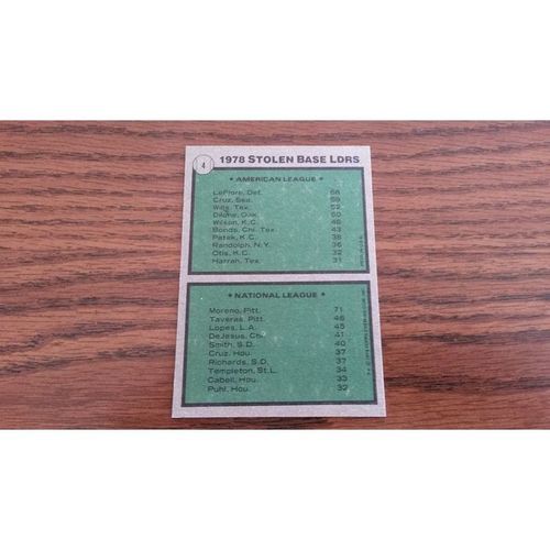 1979 Topps Card # 004 1978 Stolen Base Leaders Excellent (5) LeFlore & Moreno