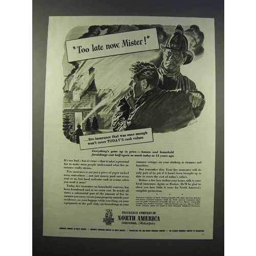 1946 Insurance Company of North America Ad - Too Late