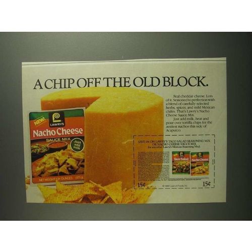 1984 Lawry's Nacho Cheese Sauce Mix Ad - Chip Off Block