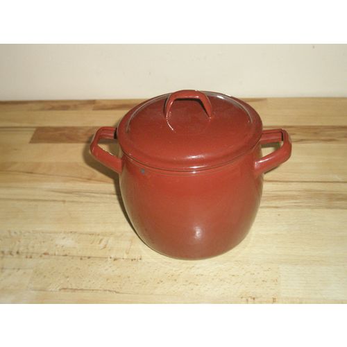 Small Brown & Blue Enamel Casserole / Stew Pot