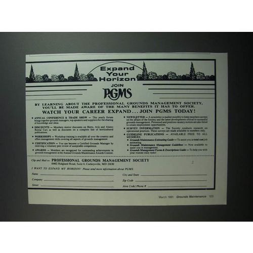 1991 PGMS Professional Grounds Management Society Ad - Expand your horizon