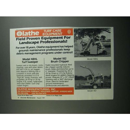 1991 Olathe Ad - 48HL Turf Sweeper, Model 182 Brush Chipper