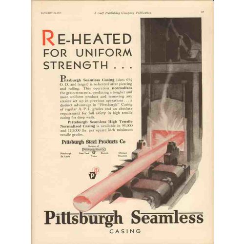 PITTSBURGH STEEL PRODUCTS COMPANY 1930 Re-heated seamless vintage ad